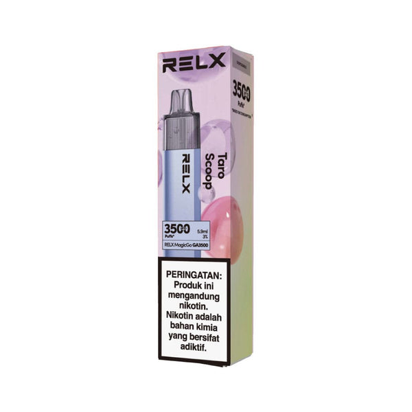  RELX IDN Disposable E-cigrette Vape RELX Disposable Magic Go Taro Scoop Flavor Flavour 3% Nicotine 6 ml E-liquid Indonesia's Top E-cig 
